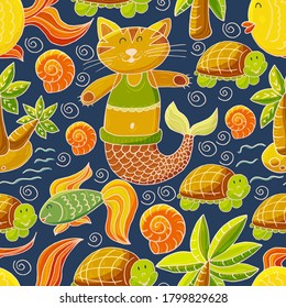Illustration underwater world, marine clipart. Seamless pattern for cards, flyers, banners, fabrics