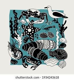 ilustración del mundo submarino, diseño vectorial para papel, tela y otras superficies.