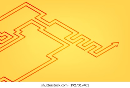 Ilustración de una flecha ondulante, imagen de movimiento hacia delante mientras dudan, isométrica