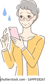 Illustration of an uneasy woman operating a smartphone