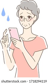Illustration of an uneasy woman operating a smartphone