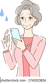 Illustration of an uneasy woman operating a smartphone