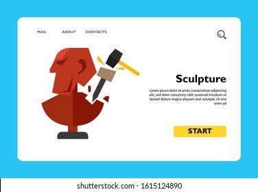 Illustration of unfinished sculpture with chisel and hammer. Creating sculpture, sculptor, occupation, hobby. Art concept. Can be used for topics like art, sculpture, creativity, hobby