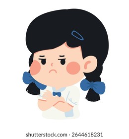 Illustration of Unhappy Girl with Arms Crossed flat