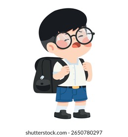 Illustration of Unhappy Schoolboy with Backpack with  heavy bag  cartoon