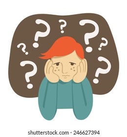 Illustration of unhappy teenager with dilemma