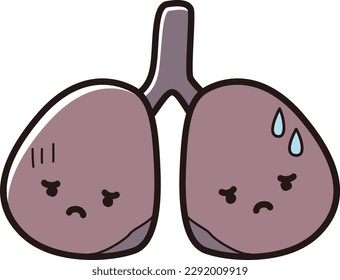 Illustration of an unhealthy lung with a troubled face (character)