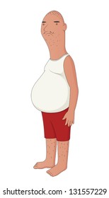 Illustration of an unhealthy middle aged man with a beer belly. Eps 10 Vector.