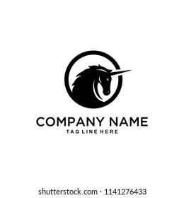 Illustration Unicorn Head Silhouette With Sharp Horns Logo Design.