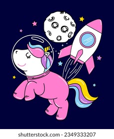 ILLUSTRATION UNICORN IN SPACE SUIT EXPLORING THE UNIVERSE