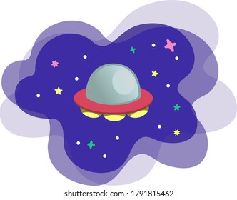 Illustration of an unidentified flying object on the background of the starry sky