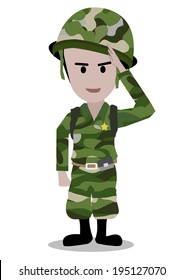 Illustration Of A Uniformed Solder Doing A Hand Salute 