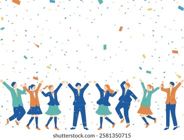 An illustration of uniformed students getting excited