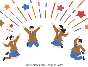An illustration of uniformed students jumping