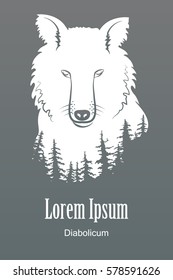 Illustration of uniformity of nature. There is a wolf and silhouettes of trees inside of the animal
