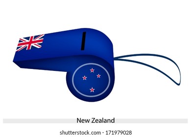 An Illustration of Union Jack with Four Red Stars on Blue Field of New Zealand Whistle, The Sport Concept and Political Symbol. 