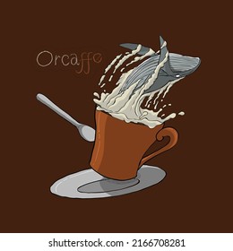 illustration of unique coffee cup and whale for cafe decoration or product gasket picture