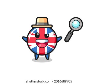 illustration of the united kingdom flag badge mascot as a detective who manages to solve a case , cute style design for t shirt, sticker, logo element