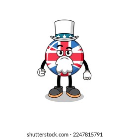 Illustration of united kingdom flag cartoon with i want you gesture , character design