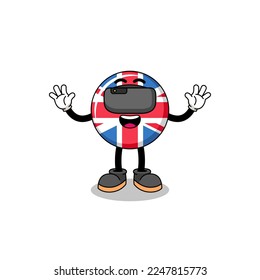 Illustration of united kingdom flag with a vr headset , character design