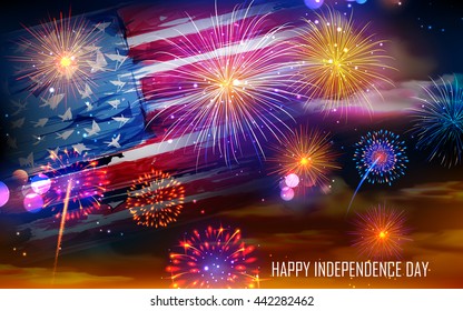 illustration of United States of America flag on Fireworks background for Fourth of July celebration