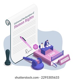 illustration of Universal declaration of human rights. Law firm and legal services concept