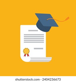 Illustration of university graduation certificate and graduation hat in a professional manner