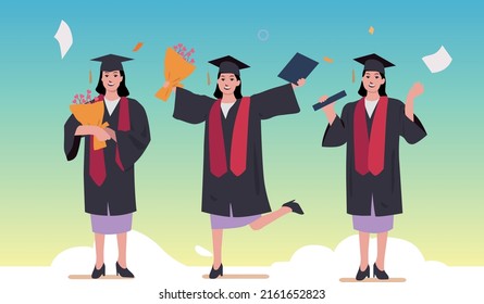 Illustration of university graduation. students celebrate the end of academy