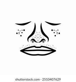 Illustration of an unkempt face. nose full of hair, face with acne and blackheads. On a white background