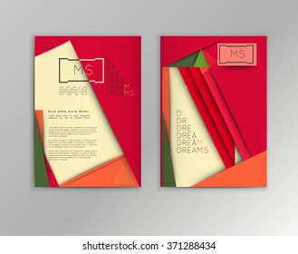Illustration of unusual modern material design background and template. Modern template, abstract geometric composition in red, orange and green colors. Abstract Illustration.