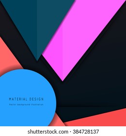 Illustration of unusual modern material design background. Modern template, abstract geometric composition in red, orange and green colors. Abstract Illustration.