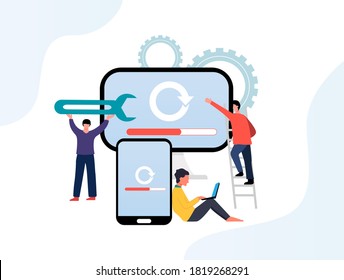 illustration of updating the system, updating the latest version of the system software, vector illustrations