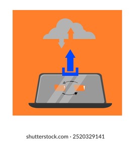 Ilustración de la carga de datos e información de archivos en el almacenamiento de red de tecnología de computación en la nube, red de software en línea, Ilustración vectorial plana.