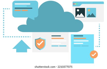 illustration of uploading files with guaranteed security. backup of important data with security level