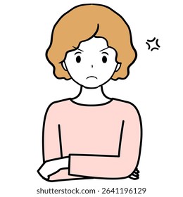 Illustration of the upper body of an angry young woman.