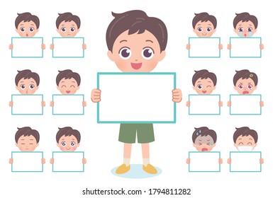 Illustration of the upper body of a boy with a board.Vector art so easy to edit.