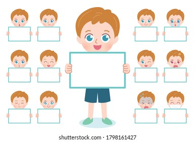 Ilustración de la parte superior del cuerpo de un niño con un tablero.El arte vectorial es tan fácil de editar.