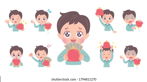 Illustration of the upper body of a boy with a wallet.Vector art so easy to edit.