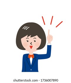 Illustration of the upper body of a explaining woman in school uniform