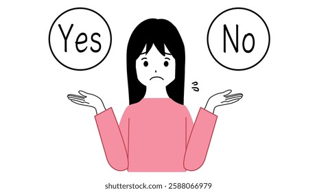 Illustration of the upper body of a girl wondering whether to say yes or no.