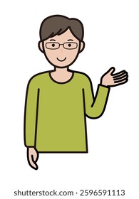 Illustration of an upper body of an intellectual young man giving guidance and explanations