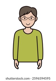 Illustration of an upper body of an intellectual-style young man facing forward with a smile