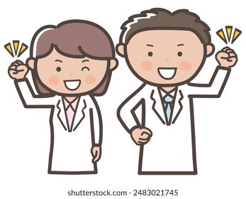 Illustration of upper body of male and female doctor (nurse) who is motivated with guts