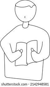 Illustration of the upper body of the man reading the monochromatic book of the freehand drawing