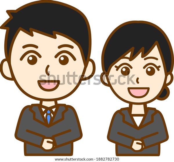 リクルートスーツを着た男と女がにこにこ笑っている上半身のイラスト のベクター画像素材 ロイヤリティフリー