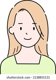 Illustration of the upper body of a pretty young woman with long hair