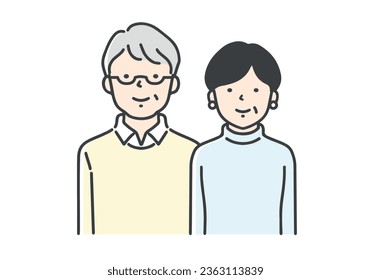 Illustration of upper body of a smiling senior couple.