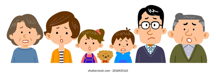 Illustration of the upper body of a three-generation family with a troubled expression