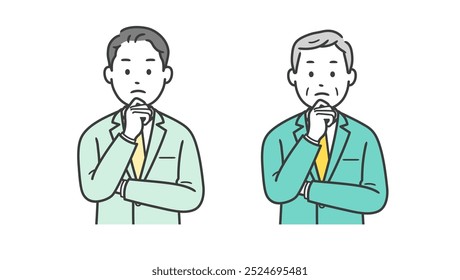 Ilustração de uma parte superior do corpo de um empresário preocupado com a mão no rosto