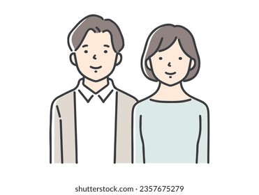 Illustration of the upper body of a young couple or a couple.